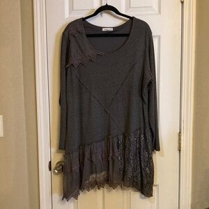 Indigo Soul Charcoal Tunic with Lace Accents